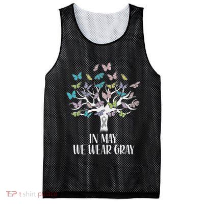 In May We Wear Gray Brain Cancer Awareness Butterfly Tree Mesh Reversible Basketball Jersey Tank