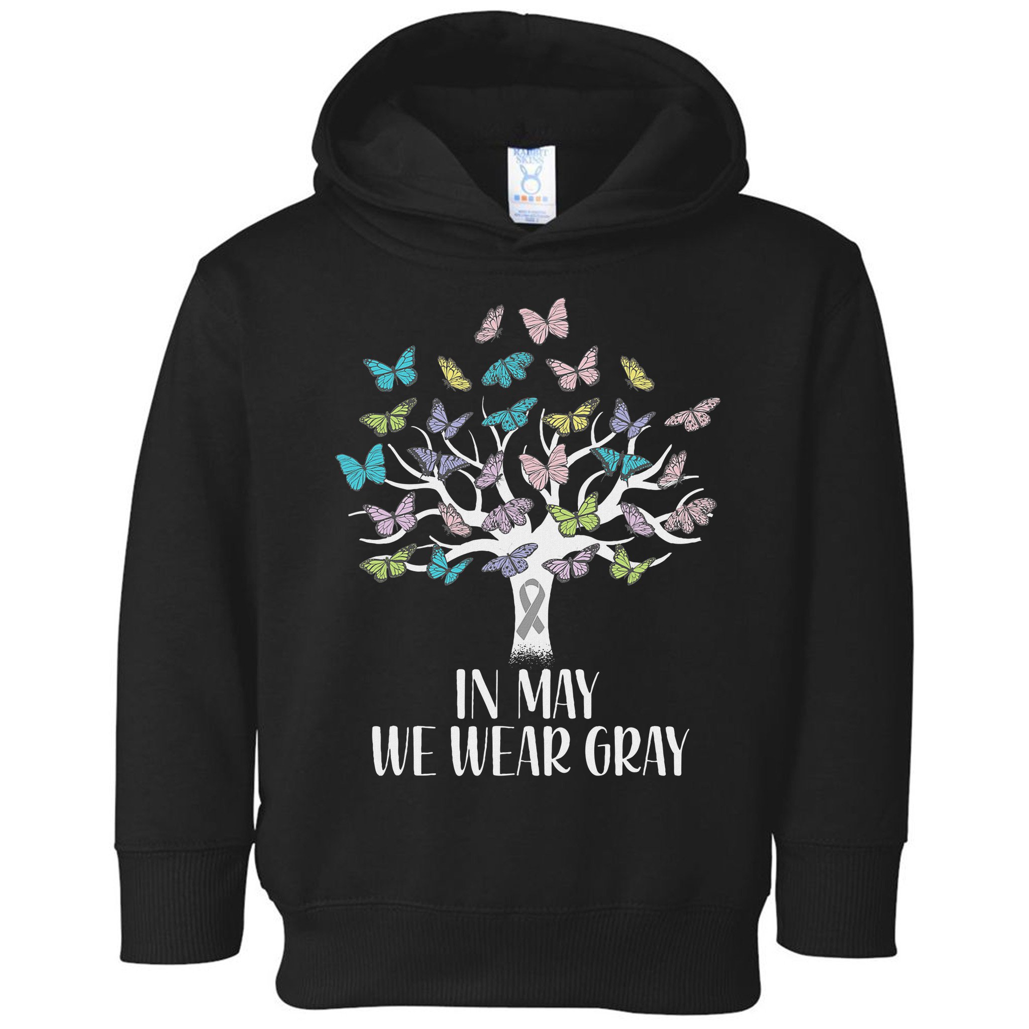 In May We Wear Gray Brain Cancer Awareness Butterfly Tree Toddler Hoodie