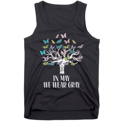In May We Wear Gray Brain Cancer Awareness Butterfly Tree Tank Top
