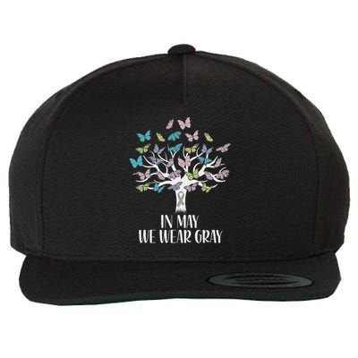 In May We Wear Gray Brain Cancer Awareness Butterfly Tree Wool Snapback Cap
