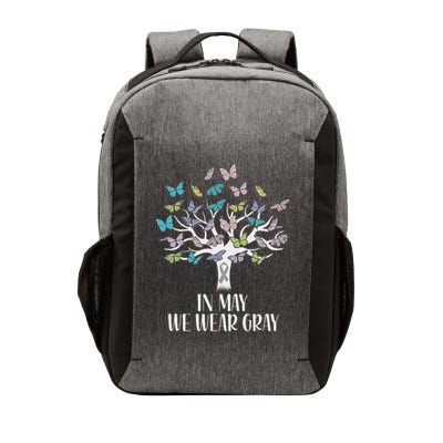 In May We Wear Gray Brain Cancer Awareness Butterfly Tree Vector Backpack