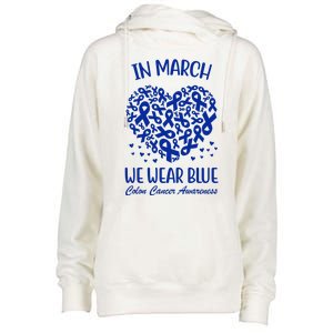 In March We Wear Blue Colon Cancer Awareness Womens Funnel Neck Pullover Hood