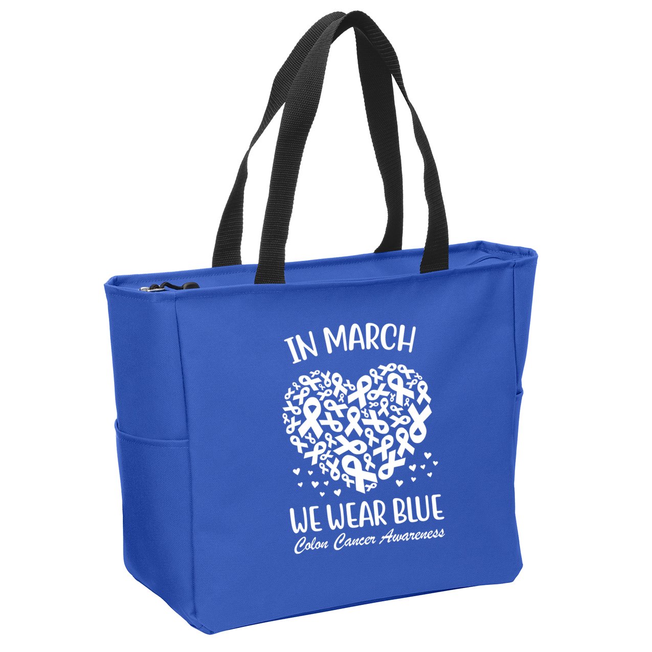 In March We Wear Blue Colon Cancer Awareness Zip Tote Bag