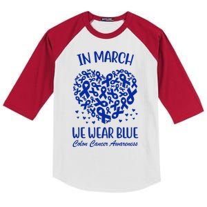 In March We Wear Blue Colon Cancer Awareness Kids Colorblock Raglan Jersey