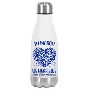 In March We Wear Blue Colon Cancer Awareness Stainless Steel Insulated Water Bottle