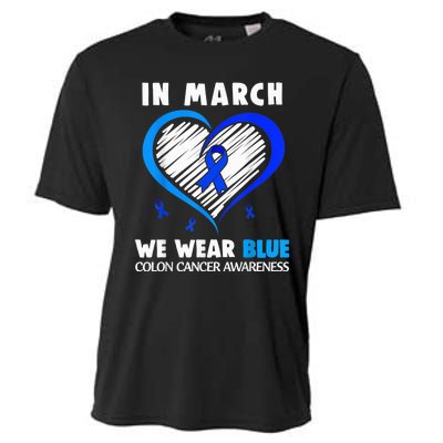 In March We Wear Blue For Colon Cancer Awareness Blue Heart Cooling Performance Crew T-Shirt