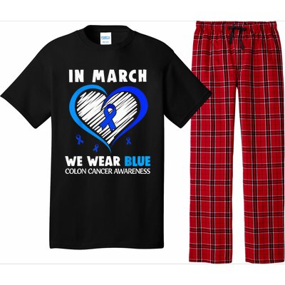 In March We Wear Blue For Colon Cancer Awareness Blue Heart Pajama Set