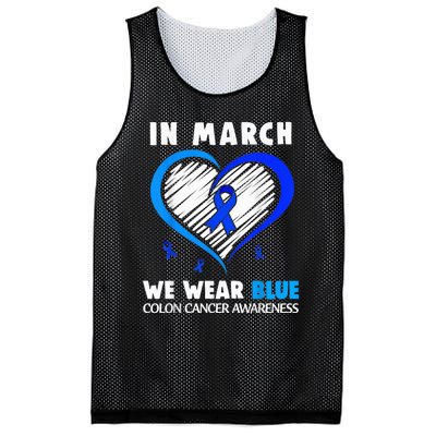 In March We Wear Blue For Colon Cancer Awareness Blue Heart Mesh Reversible Basketball Jersey Tank