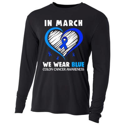 In March We Wear Blue For Colon Cancer Awareness Blue Heart Cooling Performance Long Sleeve Crew