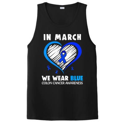 In March We Wear Blue For Colon Cancer Awareness Blue Heart PosiCharge Competitor Tank