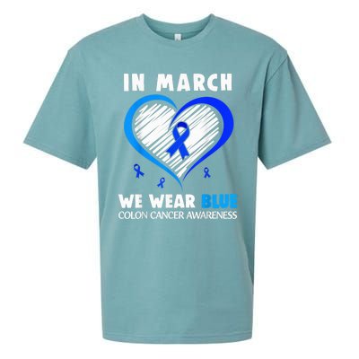 In March We Wear Blue For Colon Cancer Awareness Blue Heart Sueded Cloud Jersey T-Shirt