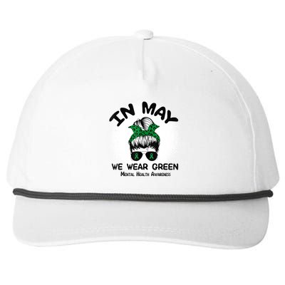 In May We Wear Green Mental Health Awareness Messy Bun Women Snapback Five-Panel Rope Hat