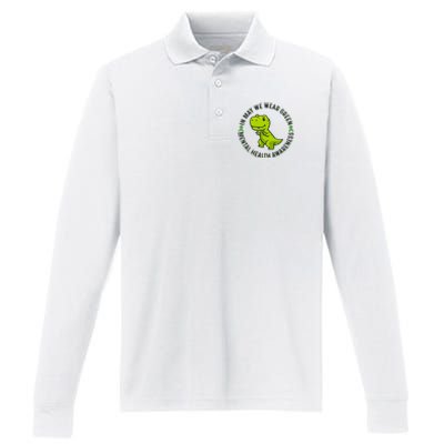 In May We Wear Green For Mental Health Awareness Month Performance Long Sleeve Polo