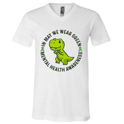 In May We Wear Green For Mental Health Awareness Month V-Neck T-Shirt