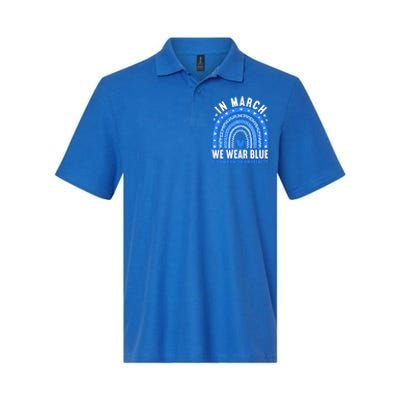 In March We Wear Blue Colon Cancer Awareness Leopard Rainbow Gift Softstyle Adult Sport Polo