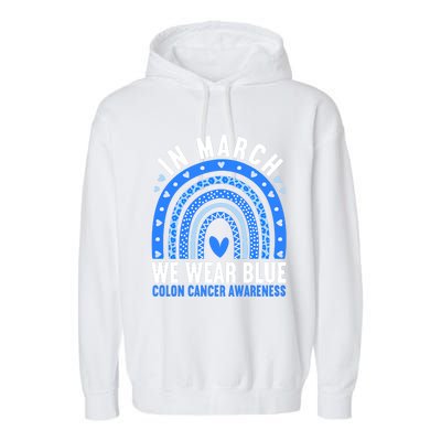 In March We Wear Blue Colon Cancer Awareness Leopard Rainbow Gift Garment-Dyed Fleece Hoodie