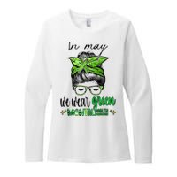 In May We Wear Green Mental Health Awareness Month Messy Bun Womens CVC Long Sleeve Shirt