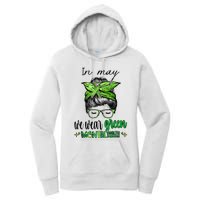 In May We Wear Green Mental Health Awareness Month Messy Bun Women's Pullover Hoodie