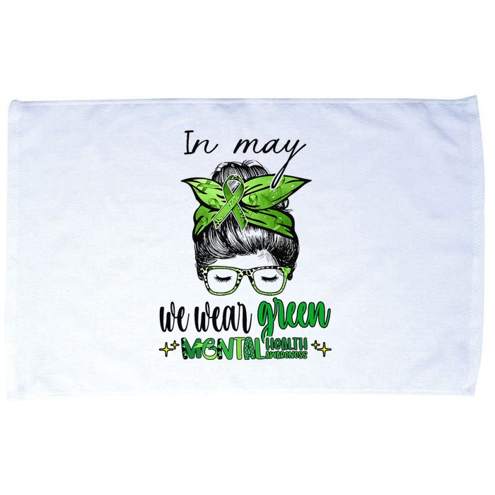 In May We Wear Green Mental Health Awareness Month Messy Bun Microfiber Hand Towel