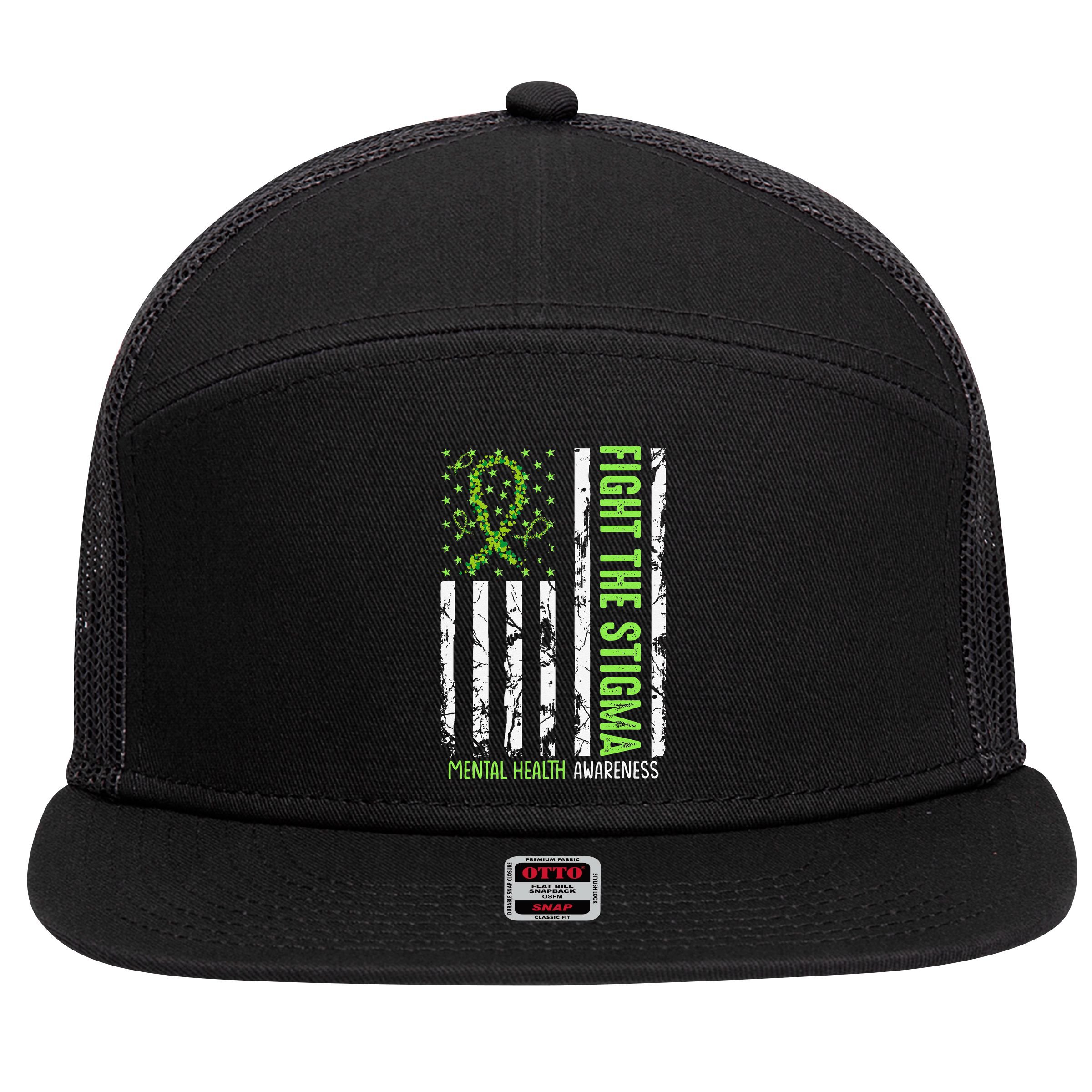 In May We Wear Green For Mental Health Awareness Month 7 Panel Mesh Trucker Snapback Hat
