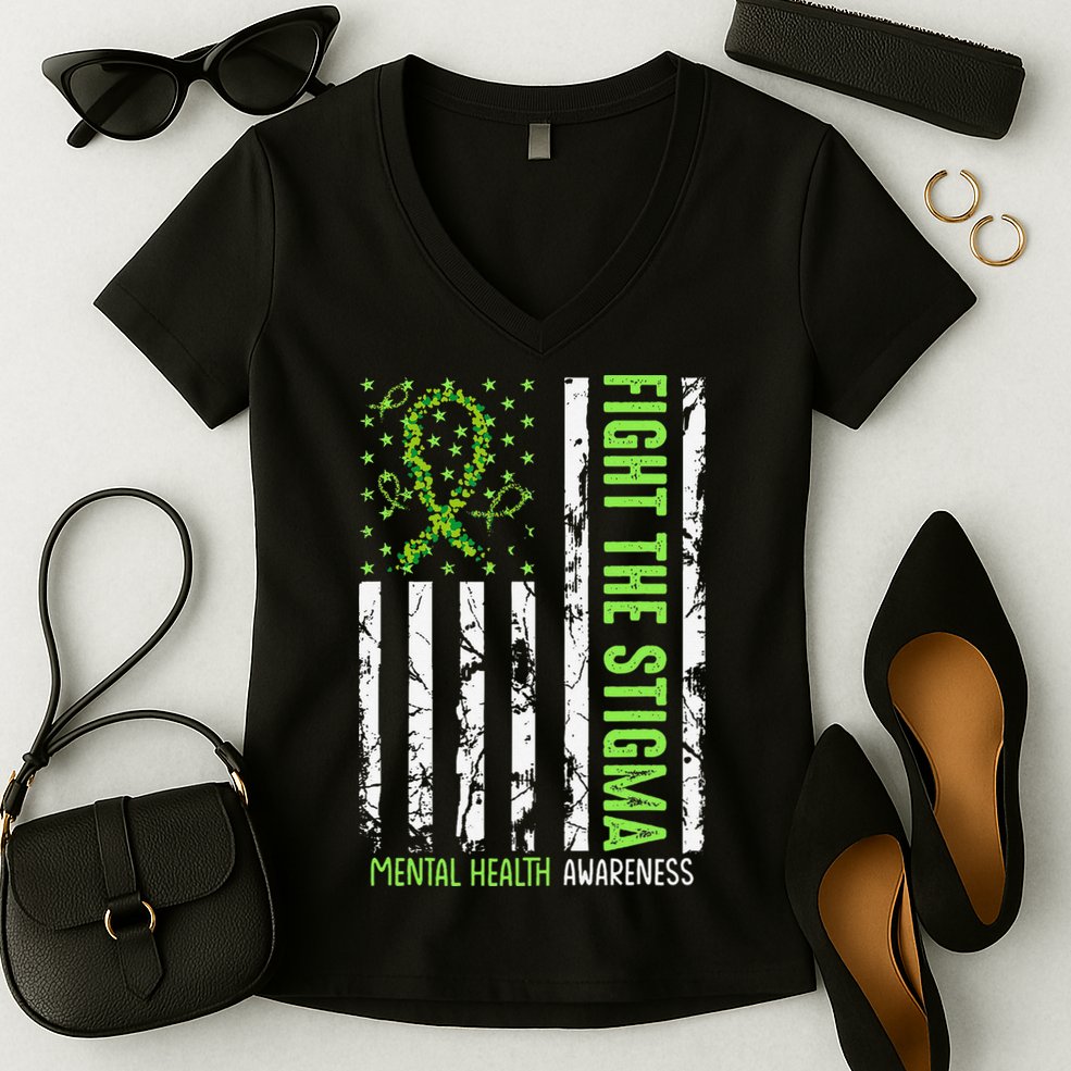 In May We Wear Green For Mental Health Awareness Month Women's V-Neck T-Shirt