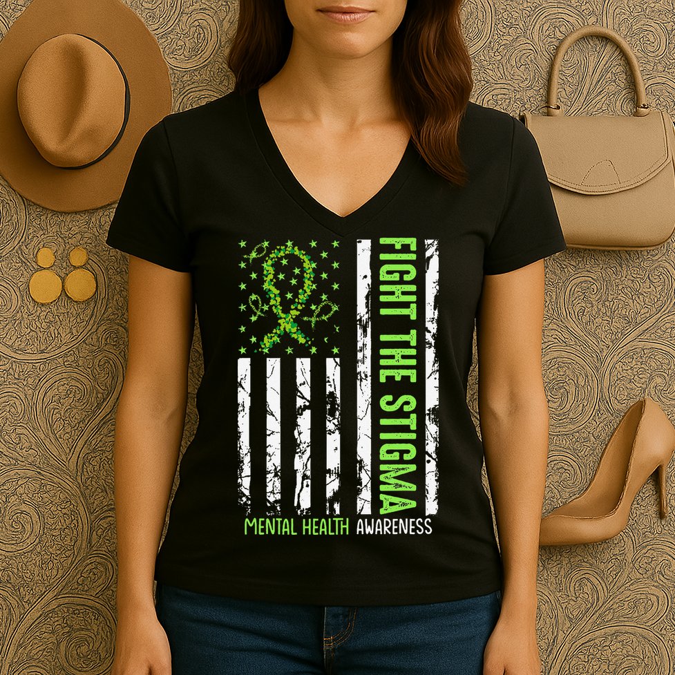 In May We Wear Green For Mental Health Awareness Month Women's V-Neck T-Shirt