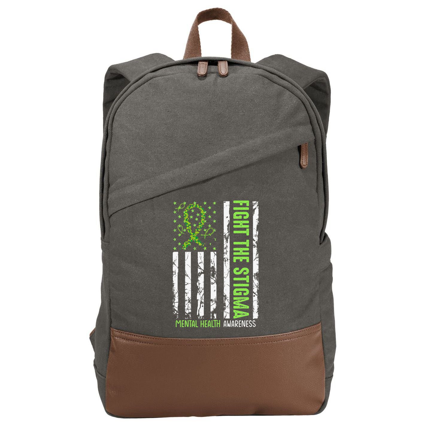 In May We Wear Green For Mental Health Awareness Month Cotton Canvas Backpack