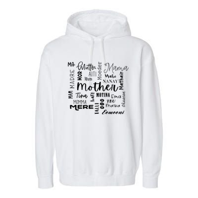 International Mom World Translations Multi Languages Black Funny Gift Garment-Dyed Fleece Hoodie