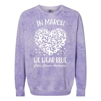 In March We Wear Blue Colon Cancer Awareness Ribbon Heart Colorblast Crewneck Sweatshirt