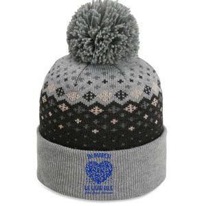 In March We Wear Blue Colon Cancer Awareness Ribbon Heart The Baniff Cuffed Pom Beanie