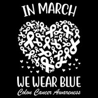 In March We Wear Blue Colon Cancer Awareness Ribbon Heart Drawstring Bag