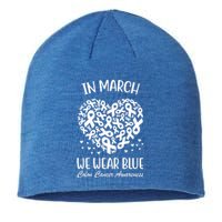 In March We Wear Blue Colon Cancer Awareness Ribbon Heart Sustainable Beanie