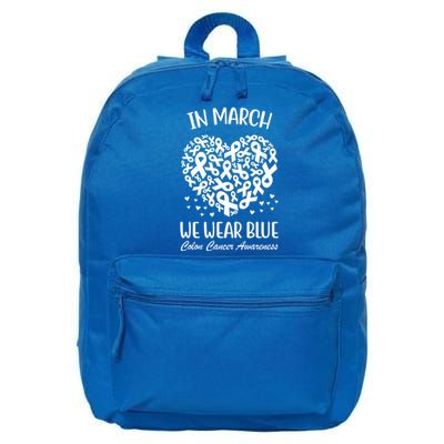 In March We Wear Blue Colon Cancer Awareness Ribbon Heart 16 in Basic Backpack