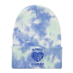 In March We Wear Blue Colon Cancer Awareness Ribbon Heart Tie Dye 12in Knit Beanie