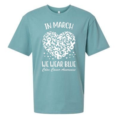 In March We Wear Blue Colon Cancer Awareness Ribbon Heart Sueded Cloud Jersey T-Shirt