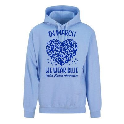 In March We Wear Blue Colon Cancer Awareness Ribbon Heart Unisex Surf Hoodie