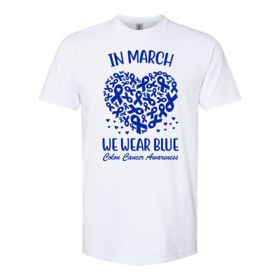 In March We Wear Blue Colon Cancer Awareness Ribbon Heart Softstyle CVC T-Shirt