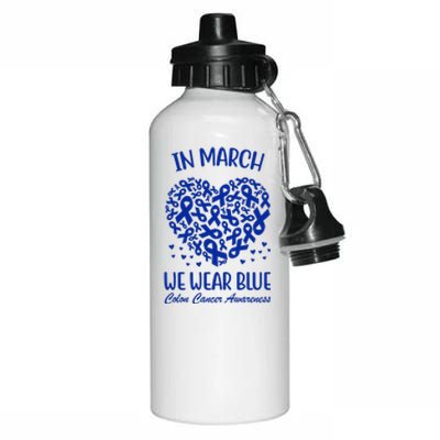 In March We Wear Blue Colon Cancer Awareness Ribbon Heart Aluminum Water Bottle 