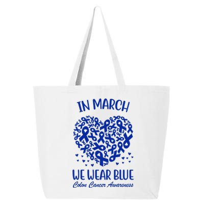 In March We Wear Blue Colon Cancer Awareness Ribbon Heart 25L Jumbo Tote