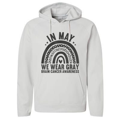 In May We Wear Gray Brain Cancer Awareness Month Rainbow Performance Fleece Hoodie