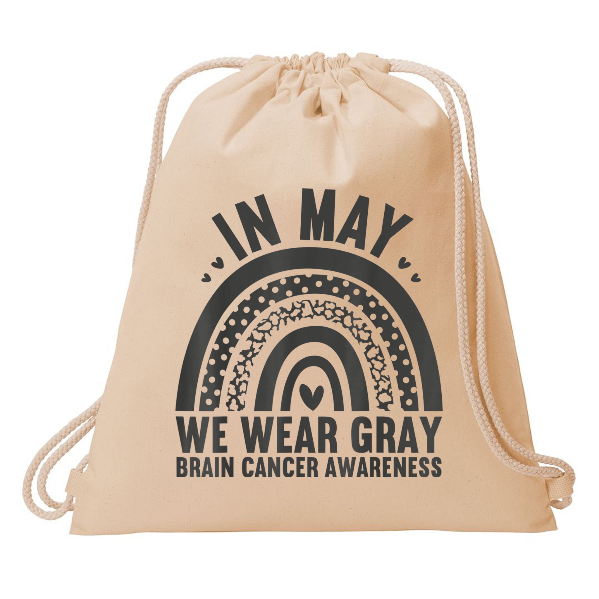 In May We Wear Gray Brain Cancer Awareness Month Rainbow Drawstring Bag