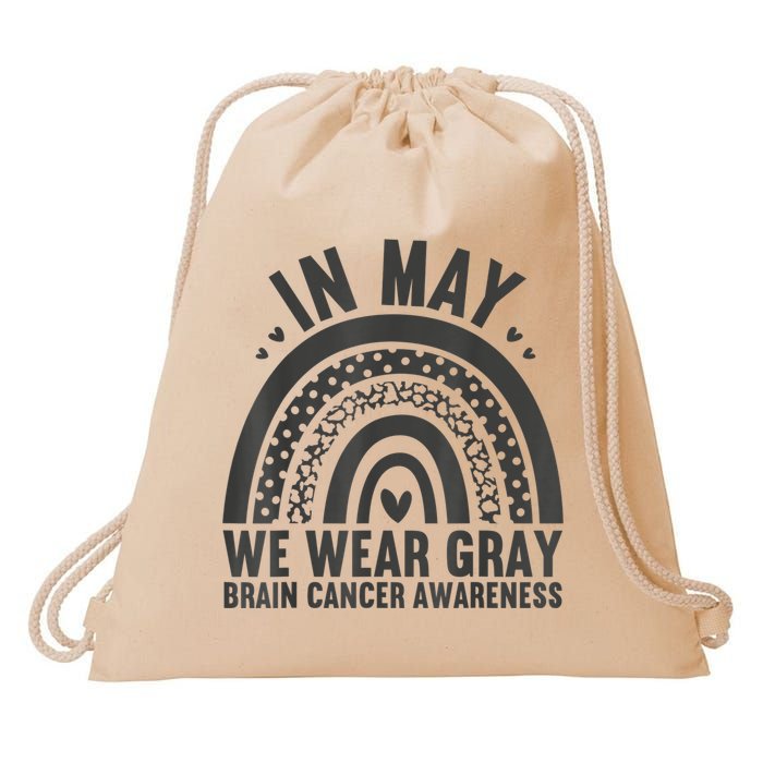 In May We Wear Gray Brain Cancer Awareness Month Rainbow Drawstring Bag