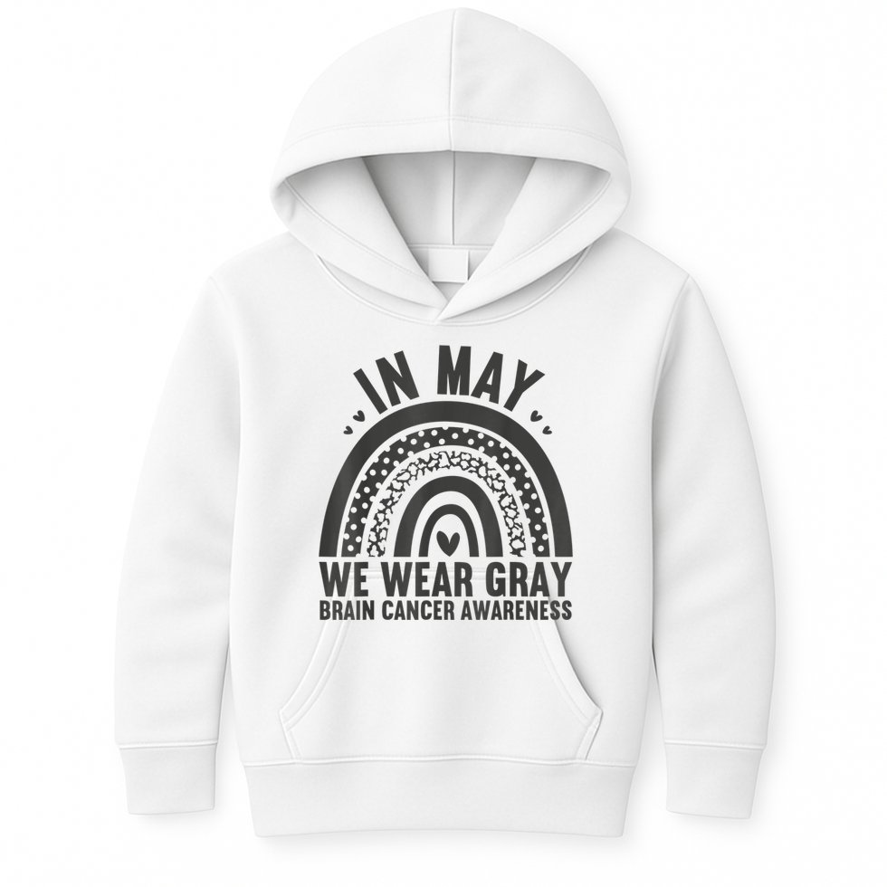 In May We Wear Gray Brain Cancer Awareness Month Rainbow Kids Hoodie