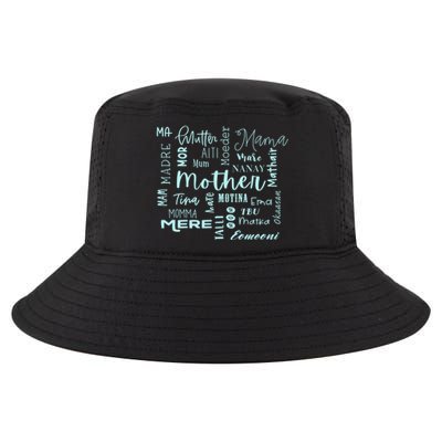 International Mom World Translations Multi Languages Blue Gift Cool Comfort Performance Bucket Hat