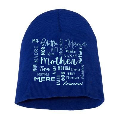 International Mom World Translations Multi Languages Blue Gift Short Acrylic Beanie