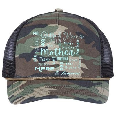 International Mom World Translations Multi Languages Blue Gift Retro Rope Trucker Hat Cap