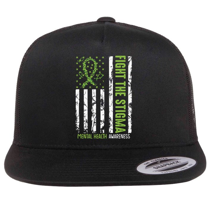 In May We Wear Green Mental Health Awareness Month Flat Bill Trucker Hat