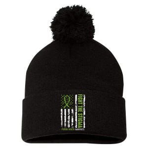 In May We Wear Green Mental Health Awareness Month Pom Pom 12in Knit Beanie