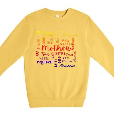 International Mom World Translations Multi Languages Green Funny Gift Premium Crewneck Sweatshirt