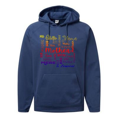 International Mom World Translations Multi Languages Green Funny Gift Performance Fleece Hoodie